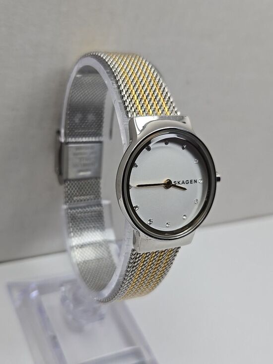 Skagen Freja Gold Silver Two Tone Mesh Crystal Dial Womens Watch New Battery main image 4